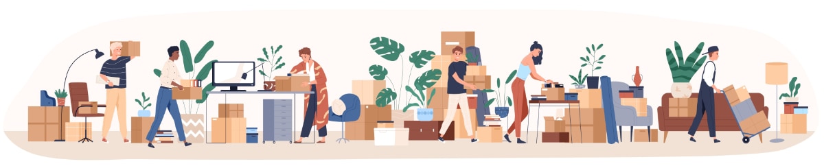 illustration of people packing and moving boxes